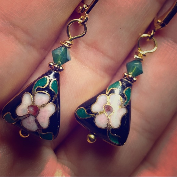 Vintage Cloisonné bead earrings Earwire NEW - Picture 2 of 4